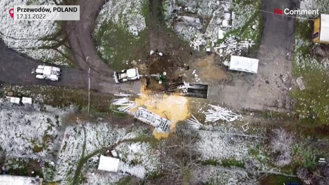 Watch: Aerial footage of Tuesday's deadly missile blast in Poland