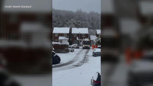 Bin men in snowball fight on round