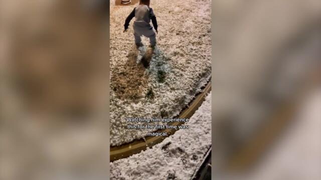 'Magical' moment little boy sees snow for the very first time