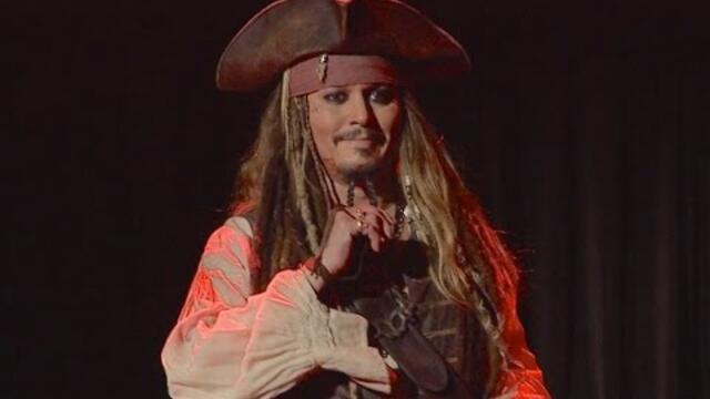 Johnny Depp appears as Jack Sparrow at D23 Expo 2015