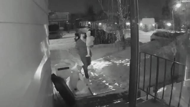 Ring doorbell catches man tripping up stairs while carrying his daughter