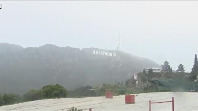 Snow, hail fall near Hollywood sign during coldest storm in years
