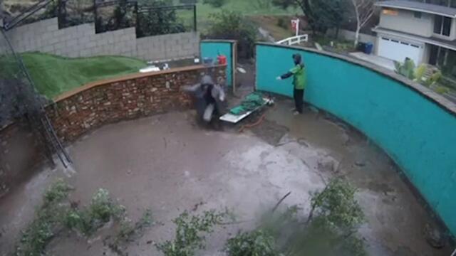 Neighbor Accidentally Falls Into Pool Full of Muddy Water