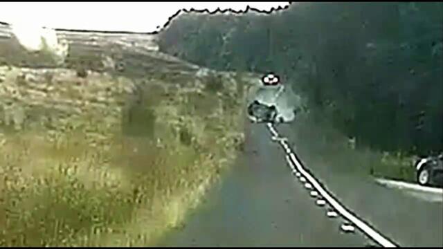 Shocking footage shows the moment a Fiat 500 flipped over and flew into the air