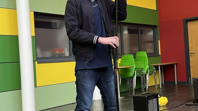 Ashley Westlake performing at West Nottinghamshire College