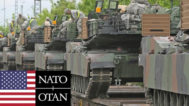 U.S. Army, NATO. Powerful M1A2 Abrams tanks and armored vehicles in Latvia.