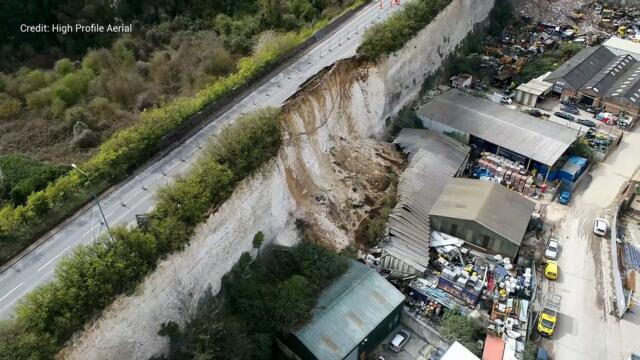 Drone footage of the cliff collapse in Swanscombe