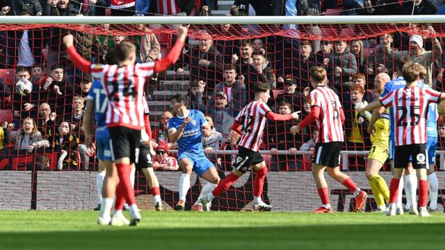 Joe Nicholson reacts after Sunderland's 2-1 win over Birmingham City