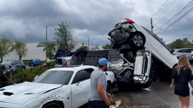Cars thrown on top of each other after tornado devastates Florida