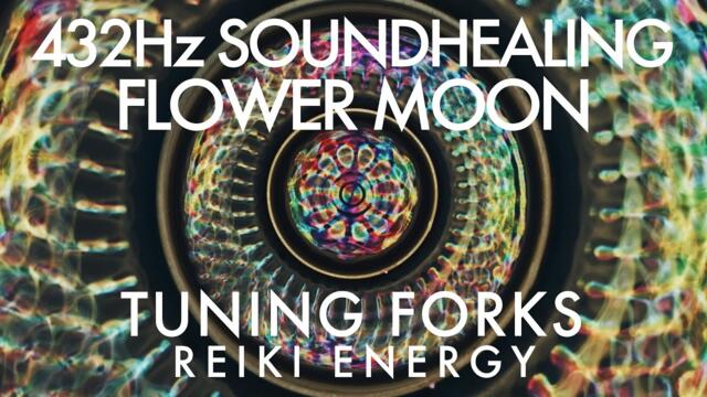 Flower Moon - 432Hz Tuning Forks, Tibetan Bowls, Chimes - Reiki Energy