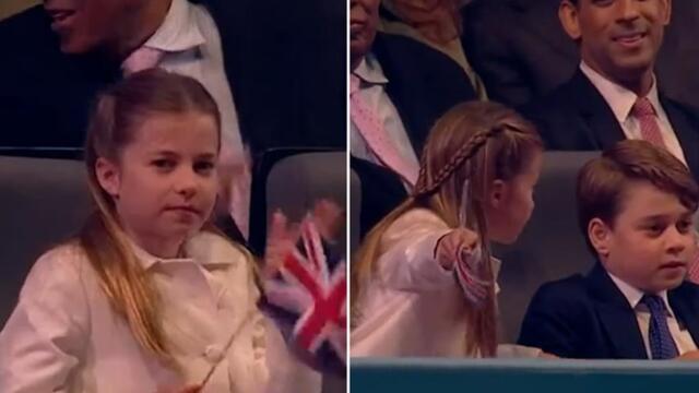 Moment Princess Charlotte realises William is on the coronation concert stage