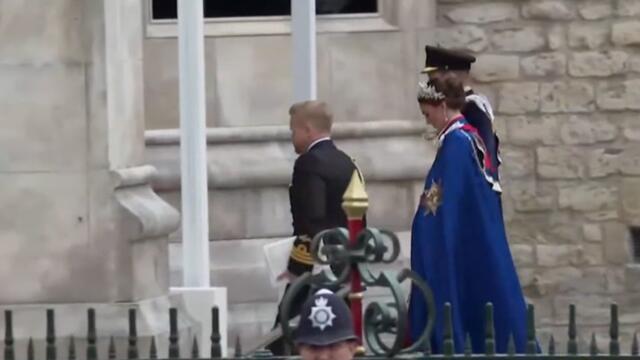 Moment Prince and Princess of Wales arrive at Westminster Abbey for coronation