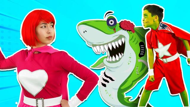 Baby Shark Superheroes vs Zombie Shark + MORE Baby Shark Songs | Hokie Pokie Kids Videos