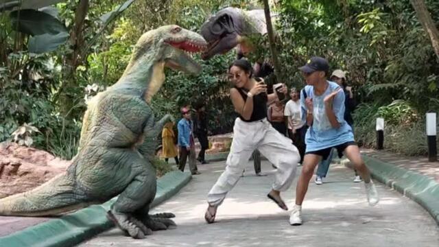 Dinosaur prank! bushman prank with beautiful girls!