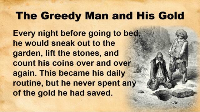 Learn easy English through stories -  The Greedy Man and His Gold - Level  2