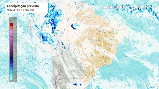 Previsão de nebulosidade e chuva até segunda (18)