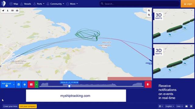Map of the route taken by Stena Estrid, caught in a storm off the Irish coast