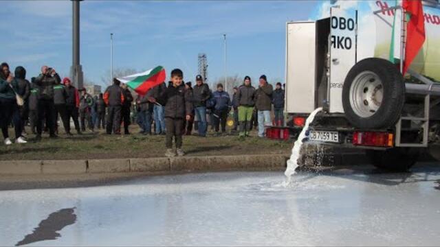 Фермери изляха 1,5 т мляко на Дунав мост, готвят гражданско неподчинение