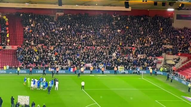 Leeds United players and fans celebrate win over Middlesbrough