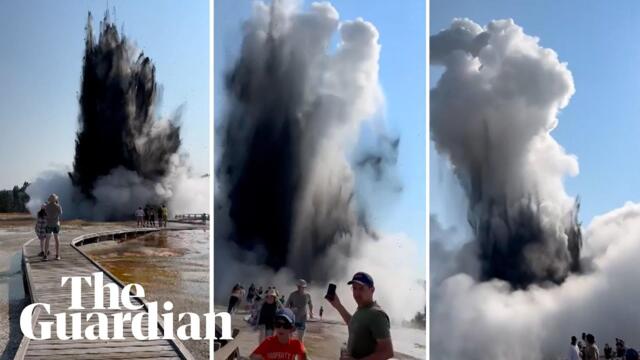 Geyser eruption in Yellowstone national park sends visitors fleeing