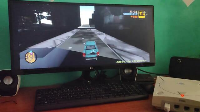 GTA III on stock 16 mb Dreamcast 21:9 Aspect Ratio.