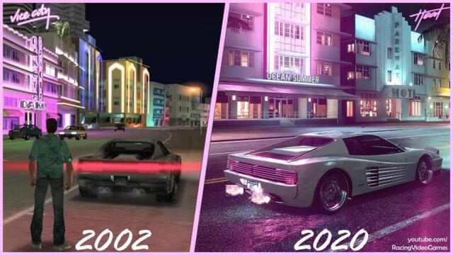 GTA Vice City 2002 vs. 2020 Need For Speed Heat - Evolution of Video Game Graphics in Miami