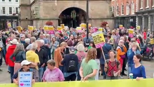 Protesters gather in Shrewsbury Square
