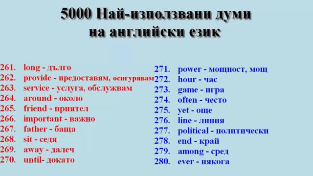 5000 Най-използвани думи на английски език (201 - 300)