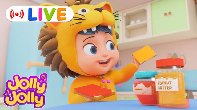 LIVE🔴Peanut butter & Jelly, Pop goes the weasel + More | Jolly Jolly & Friends - Best Kids Songs!