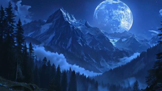 Расслабляющая музыка для сна, медитации и йоги. Полнолуние над горами. Снятие стресса, тревожности.