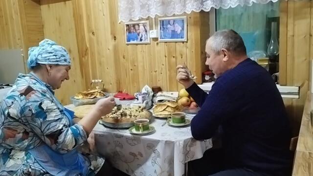 Life of a tatar family in the village. Winter day in Russia.