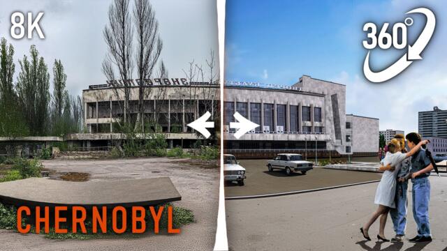 Chernobyl before and after in 360° video VR. Pripyat before the Chernobyl disaster