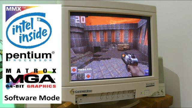 Quake 2 1997 Intro & Gameplay on Intel Pentium MMX 200Mhz & Matrox MGA Millennium