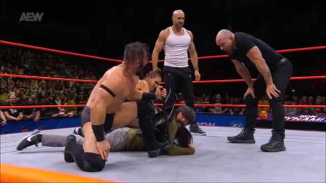 AEW World Champion Jon Moxley came to the ring with Marina Shafir, Wheeler Yuta, Claudio Castagnoli, and PAC!