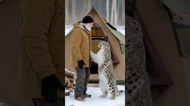 Снежен леопард и малките му - The smart snow leopard called the old man to rescue the cubs caught in the net