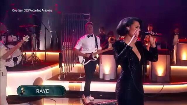 RAYE BELTS Oscar Winning Tears. at 2025 GRAMMYs