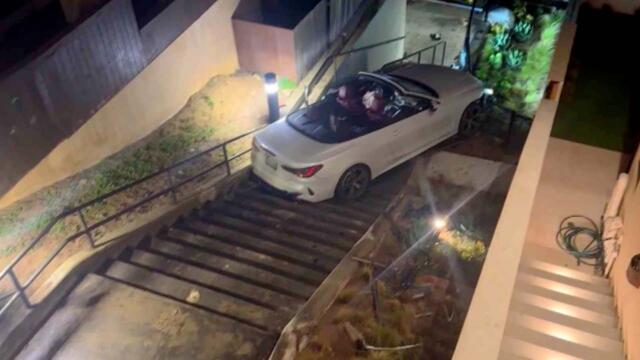 Car Gets Stuck on Beach Access Stairway in California