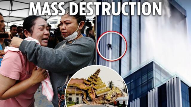 Perilous moment window cleaner clings on as skyscrapers reduced to rubble in Myanmar earthquake