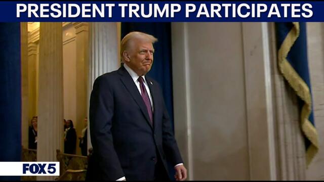 President Donald Trump speaks at Alina Habba's swearing-in ceremony for US Attorney for New Jersey