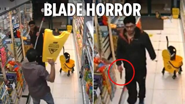 Hero shop worker fights off knife-wielding attacker with a MOP