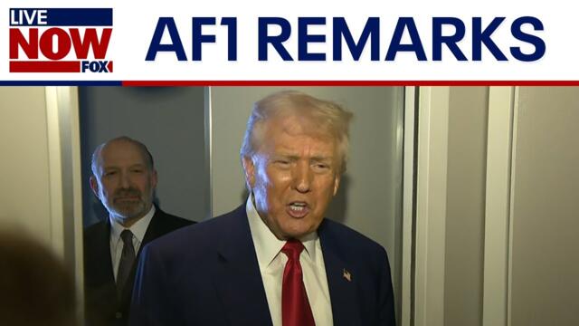 President Trump speaks on tariffs, DOGE, Houthis, proxy voting, on Air Force One