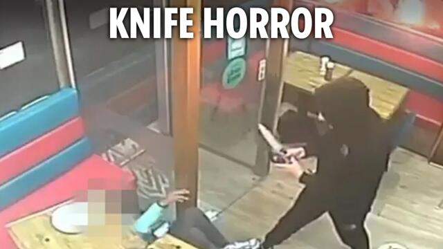 Shock moment knifeman storms restaurant & films stabbing on his phone