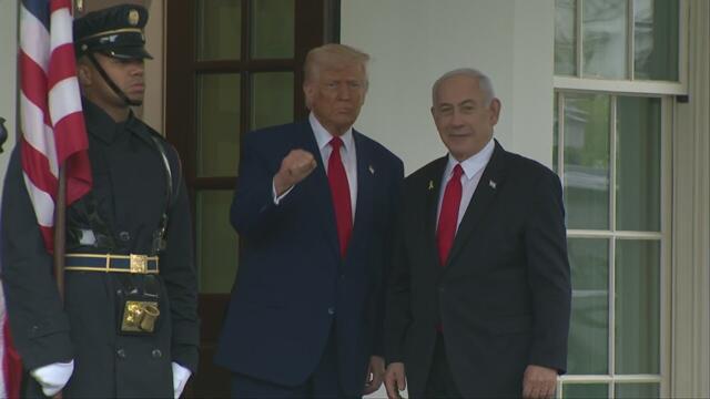President Donald Trump greets Prime Minister Benjamin Netanyahu at White House