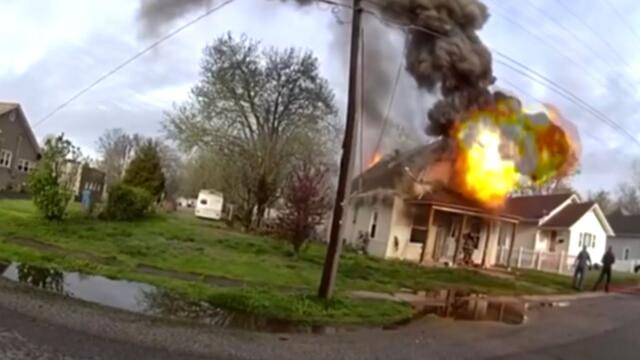 House Collapse Caught on Camera Trapping Firefighter