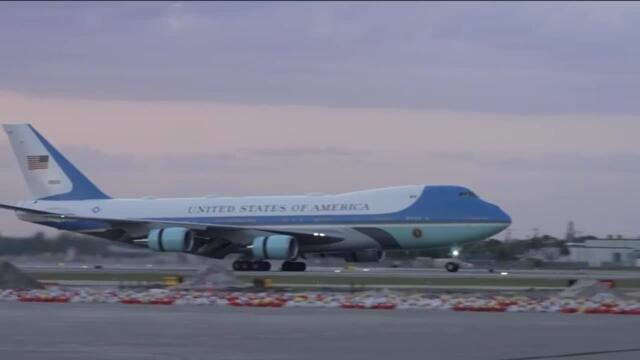 President Donald Trump arrives in West Palm Beach (April 11, 2025)