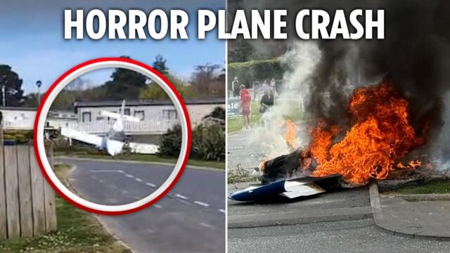 Moment PLANE crashes into holiday park before bursting into flames