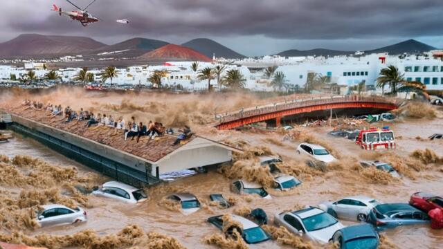 Mass Evacuation in Spain! City Washed Away after Heavy Flood in Lanzarote, Canary Islands