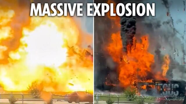 'Jesus' bus EXPLODES into huge fireball sending debris flying