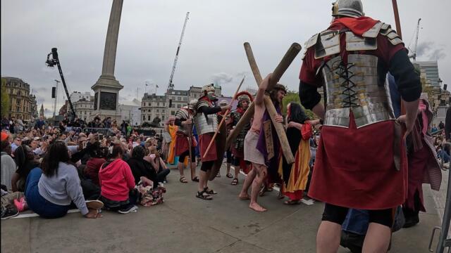 Trafalgar Square The Passion of Jesus  . London . 4k video . 18 April 2025