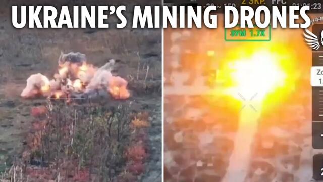 Moment Ukrainian drone placed landmines take out Russian armoured vehicles